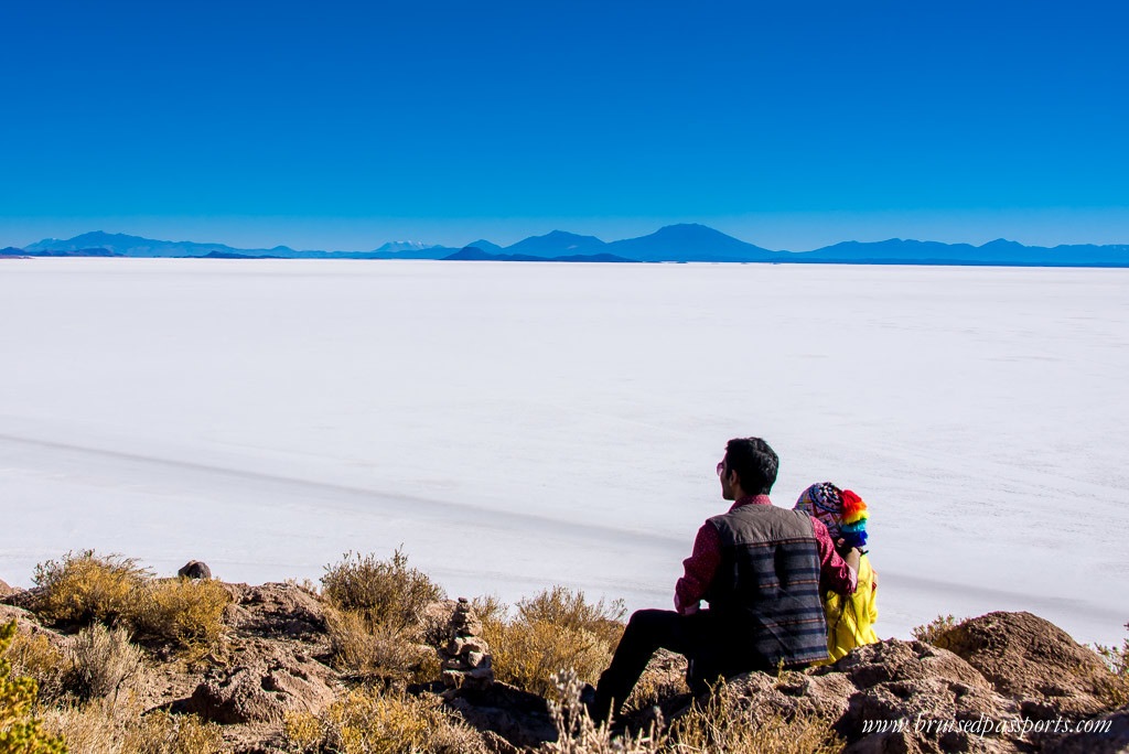 Panoramic view of Salar De Uyuni from Incahuasi