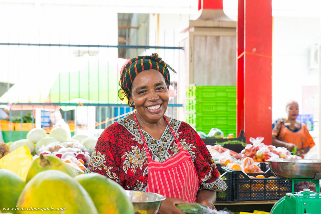 Street vendor in local market in Victoria Seychelles