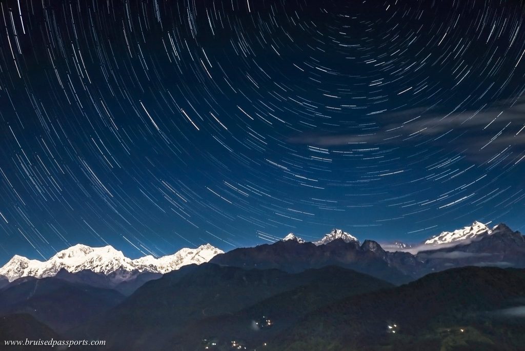 Night sky at Pelling sikkim with a view of Mt. Kanchenjunga