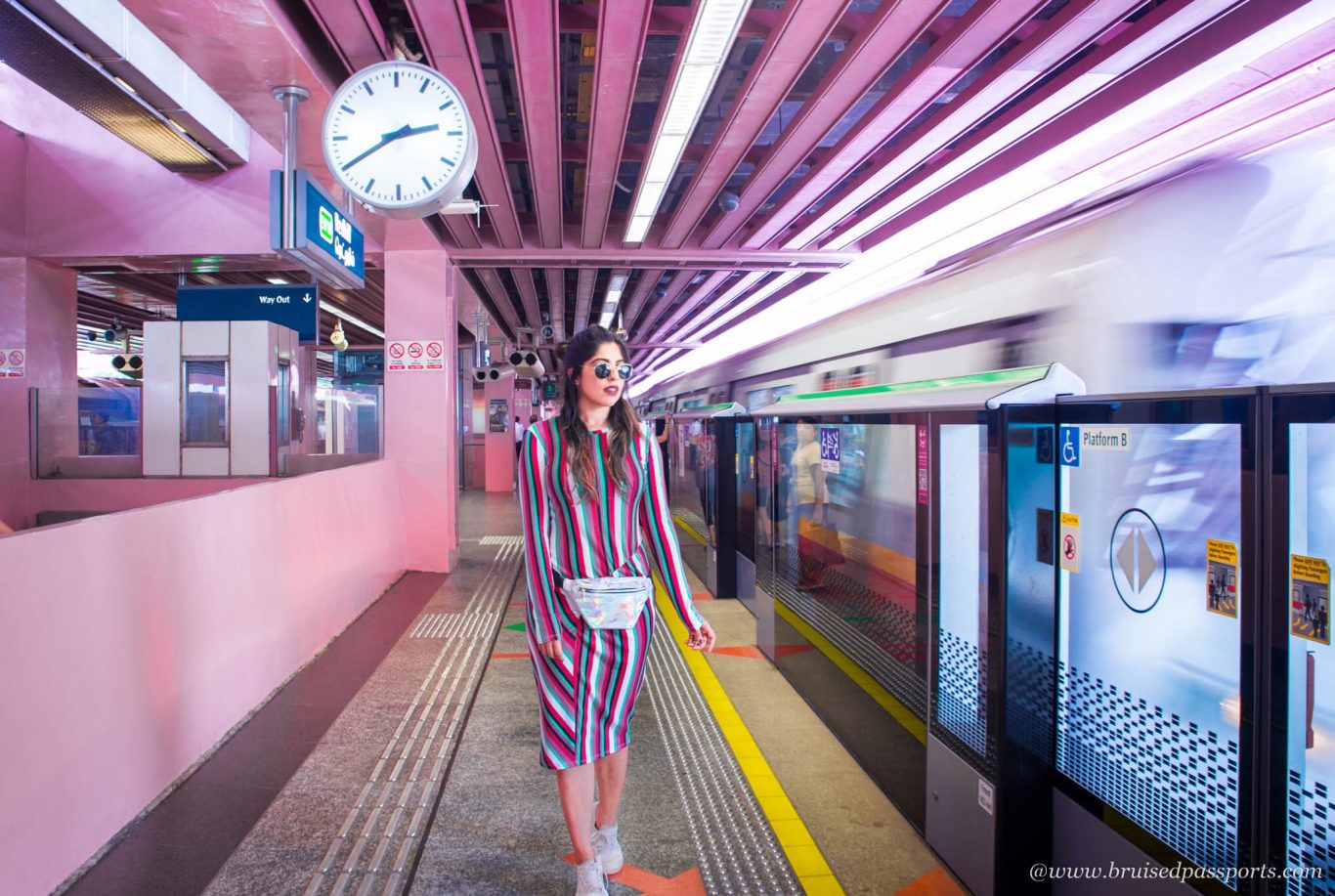 Pink coloured MRT station Redhill in Singaopore