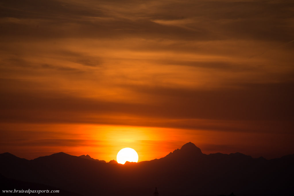 Sunset in Ljublljana over Triglav mountains