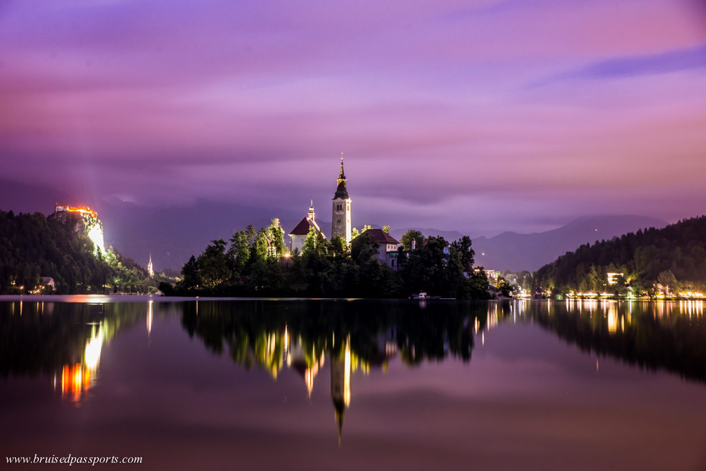 The island in Lake Bled at sunset