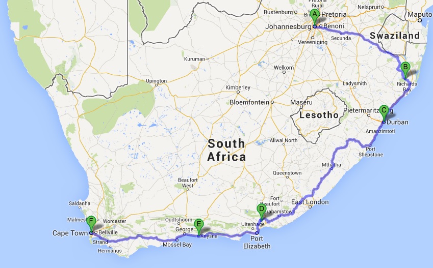 South Africa Road Trip Map