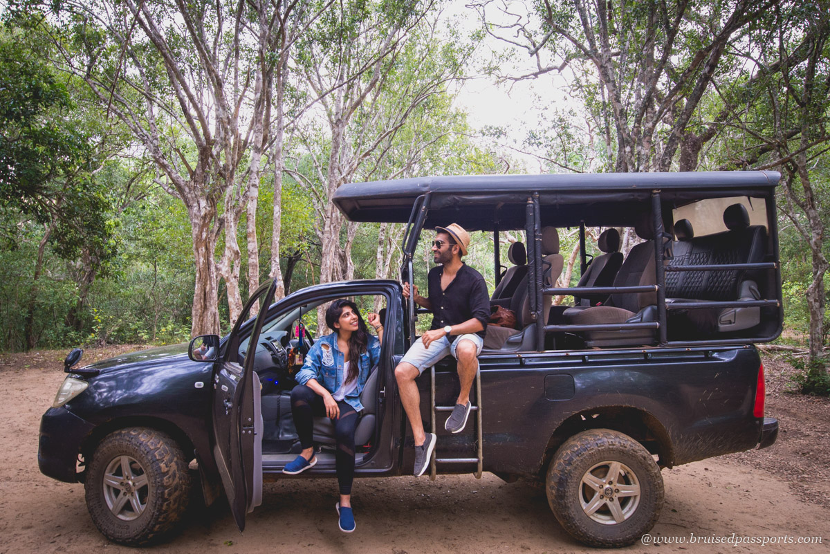 Couple in safari jeep at Yala National Park