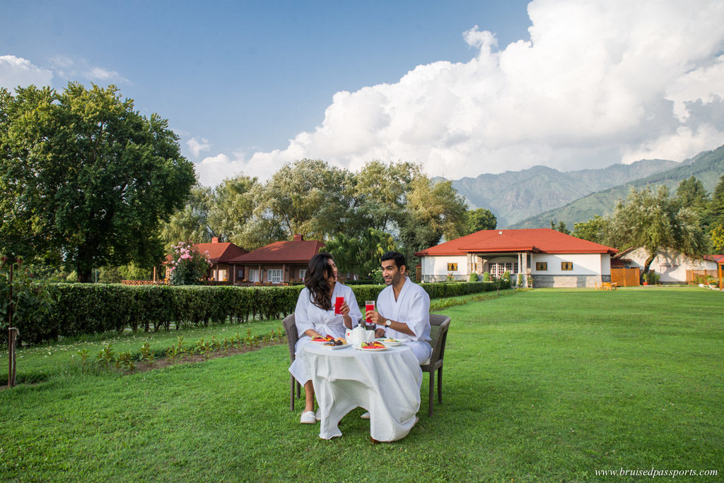 Breakfast in patio right outside room at Lalit Grand palace Srinagar