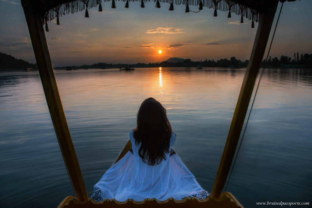 Sunset from a shikara on Dal lake in Srinagar