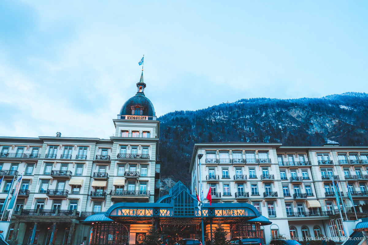 facade of victoria jungfrau grand hotel and spa in Interlaken