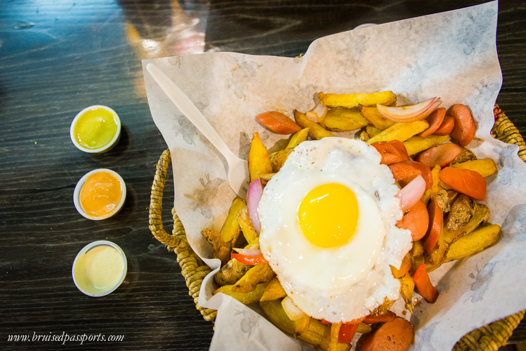 Potatoes, sausages, and eggs at La