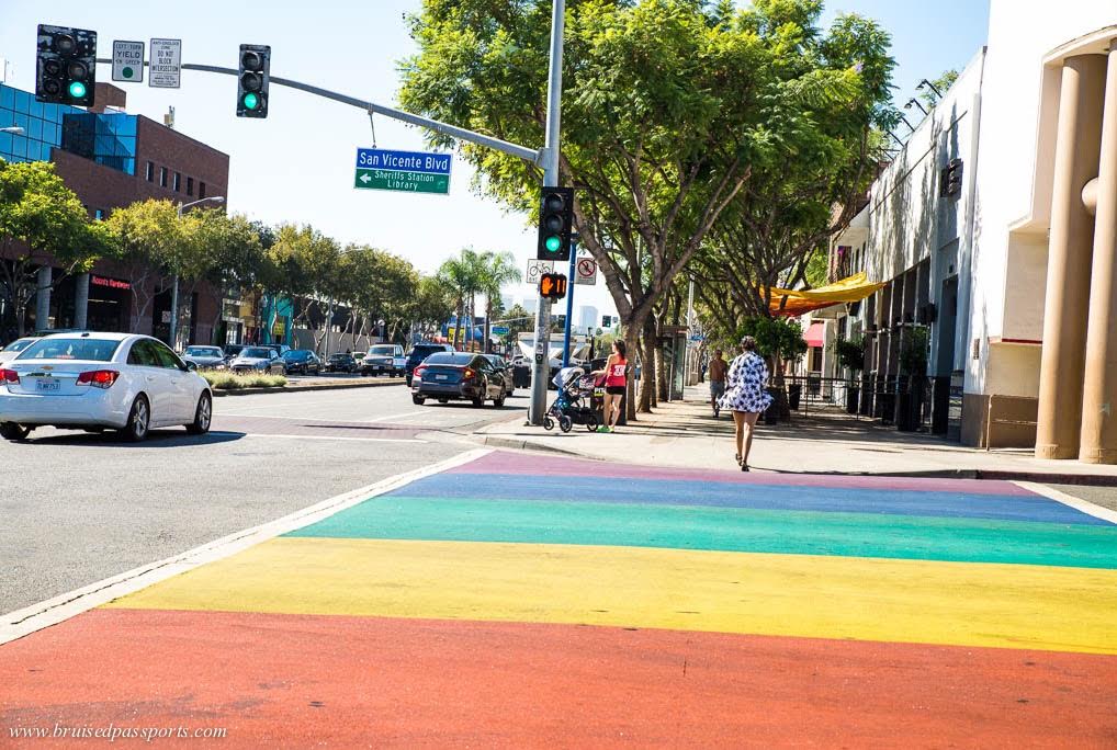 State-sponsored rainbow crosswalks - ony in West Hollywood!