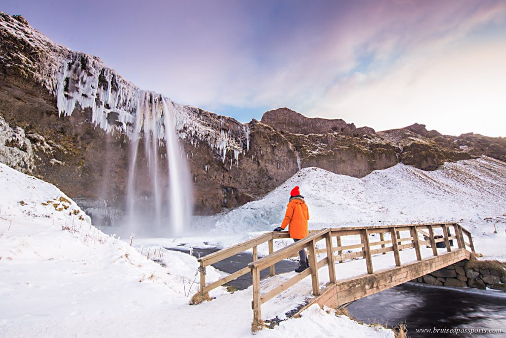 Seljalandsfoss waterfall and bridge