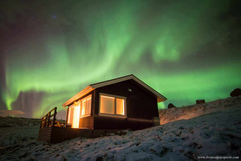 Northern lights over cottage in South Iceland