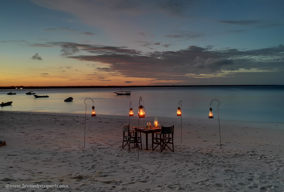 dinner at the beach at AndBeyond Mnemba lodge